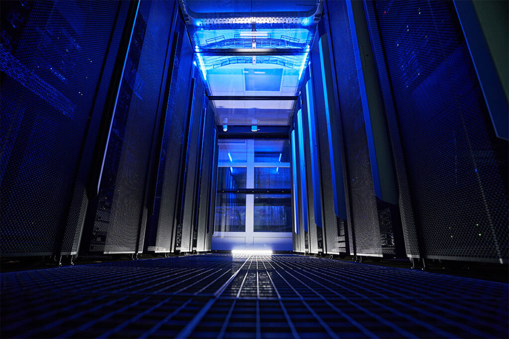 ketos modern interior of mainframe with blue neon